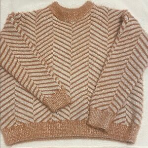She + Sky Chevron Patterned Sweater in Tan and White